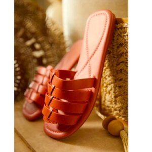 !! NEW !! Soft Vegan Leather Caged Slide Sandals in Deep Coral